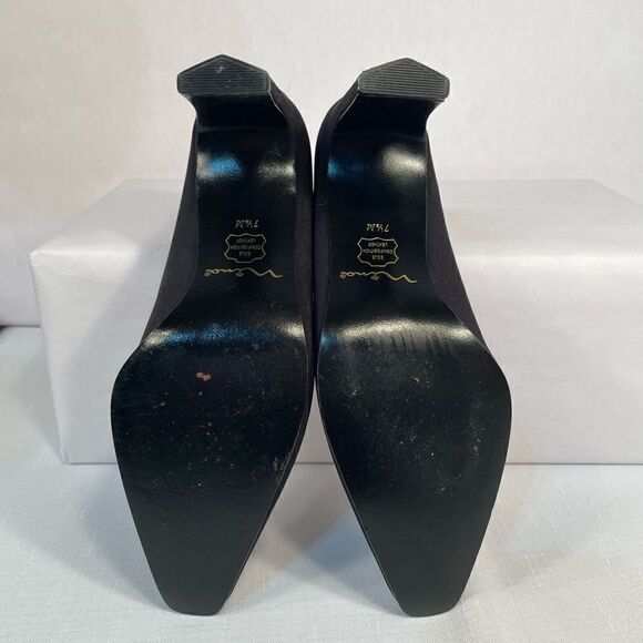 NINA BLACK COMPOSITION LEATHER PUMPS WITH 3.5” HEEL EUC - Picture 6 of 7